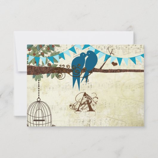 Blauwgroen Tortelduifjes die in een Boom RSVP zitt (Achterkant)