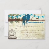 Blauwgroen Tortelduifjes die in een Boom RSVP zitt Kaart (Voorkant)