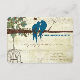 Blauwgroen Tortelduifjes die in een Boom RSVP zitt Kaartje