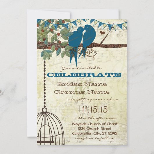 Blauwgroen Tortelduifjes die in een bundelingwekke Kaart (Voorkant)