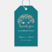 Blauwgroen Tortelduifjes Floral Manuscript Dank u  Cadeaulabel (Voorkant)