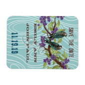 Blauwgroen Tortelduifjes Paarse Cherry Blossom Magneet (Horizontaal)