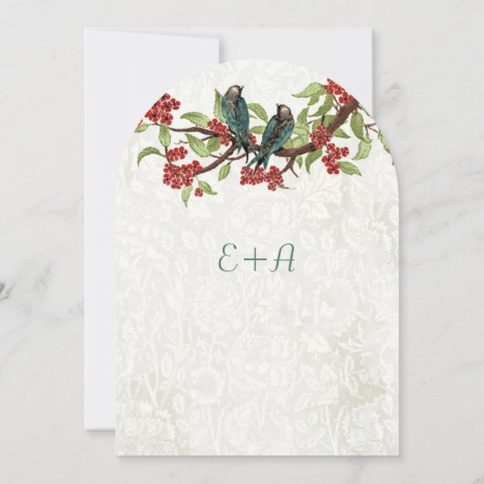  Blauwgroen Tortelduifjes Red Cherry Blossom Kaart (Achterkant)