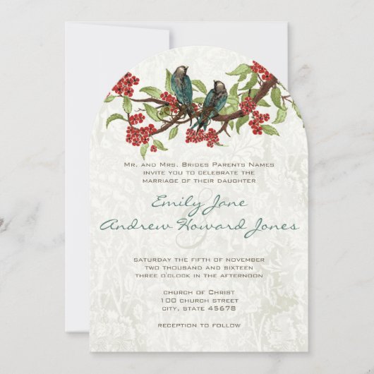  Blauwgroen Tortelduifjes Red Cherry Blossom Kaart (Voorkant)