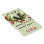 Blauwgroen Tortelduifjes RED Cherry Blossom Magneet (Rechterzijde)