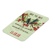 Blauwgroen Tortelduifjes RED Cherry Blossom Magneet (Linkerzijde)