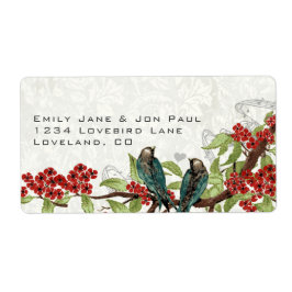 Blauwgroen Tortelduifjes Red Flowers Branch RSVP-a Etiket