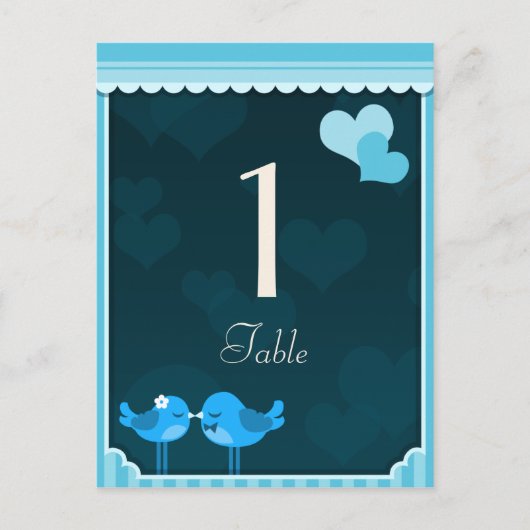 Blauwgroen Tortelduifjes Tabel Kaarten set 1 (Voorkant)