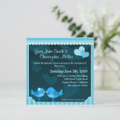 Blauwgroen Tortelduifjes Weddenschap Kaart (Staand voorkant)