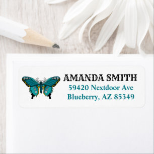 Blauwgroen traditionele Tattoos vlinder Etiket