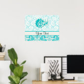 Blauwgroen Treble Clef Poster (Thuiskantoor)