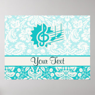 Blauwgroen Treble Clef Poster