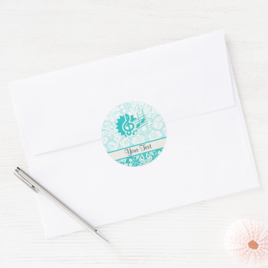 Blauwgroen Treble Clef Ronde Sticker (Envelop)