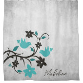 Blauwgroen trekvogelgordijn douchegordijn (Voorkant)