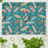 Blauwgroen tribaal doezelpatroon theedoek (Gevouwen)