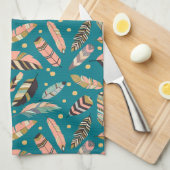 Blauwgroen tribaal doezelpatroon theedoek (Quarter Fold)