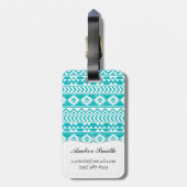 Blauwgroen tribaal patroon Grunge Aztec Bagagelabel (Achterkant verticaal)