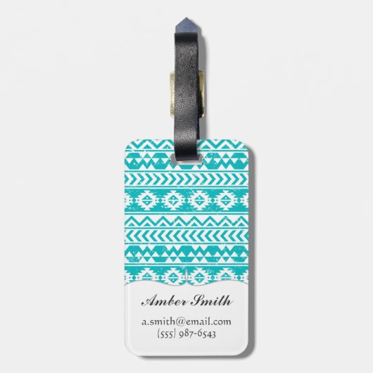 Blauwgroen tribaal patroon Grunge Aztec Bagagelabel (Achterkant verticaal)
