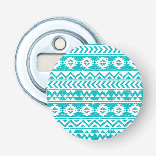 Blauwgroen tribaal patroon Grunge Aztec Button Flesopener