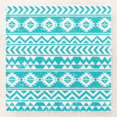 Blauwgroen tribaal patroon Grunge Aztec Glazen Onderzetter (Voorkant)