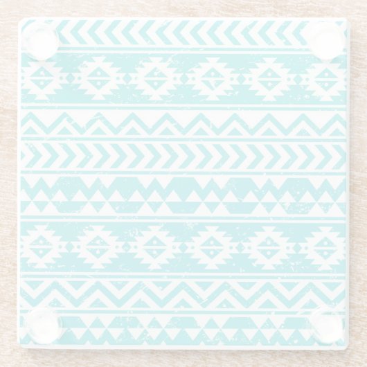 Blauwgroen tribaal patroon Grunge Aztec Glazen Onderzetter (Achterkant)