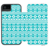 Blauwgroen tribaal patroon Grunge Aztec Incipio iPhone Portemonnee Hoesje (Agenda Open)