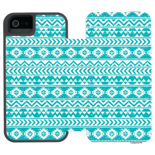 Blauwgroen tribaal patroon Grunge Aztec Incipio iPhone Portemonnee Hoesje (Agenda Open)