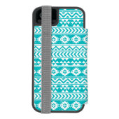 Blauwgroen tribaal patroon Grunge Aztec Incipio iPhone Portemonnee Hoesje (Agenda Achterkant)
