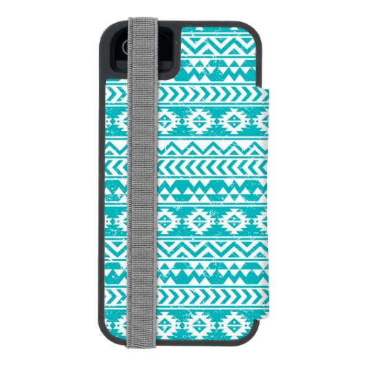 Blauwgroen tribaal patroon Grunge Aztec Incipio iPhone Portemonnee Hoesje (Agenda Achterkant)