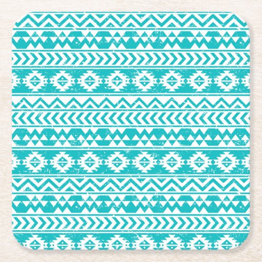 Blauwgroen tribaal patroon Grunge Aztec Kartonnen Onderzetters (Voorkant)