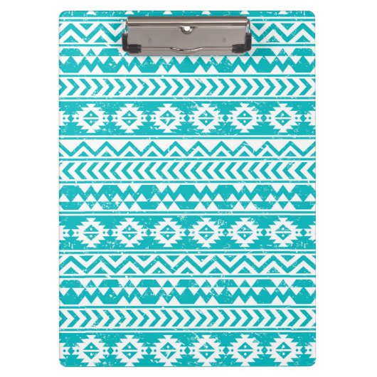 Blauwgroen tribaal patroon Grunge Aztec Klembord (Voorkant)