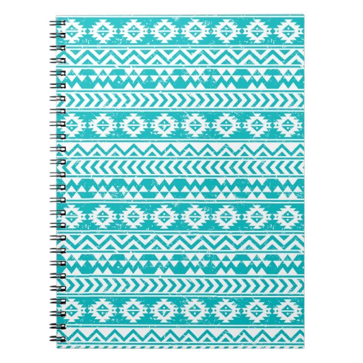 Blauwgroen tribaal patroon Grunge Aztec Notitieboek (Voorkant)