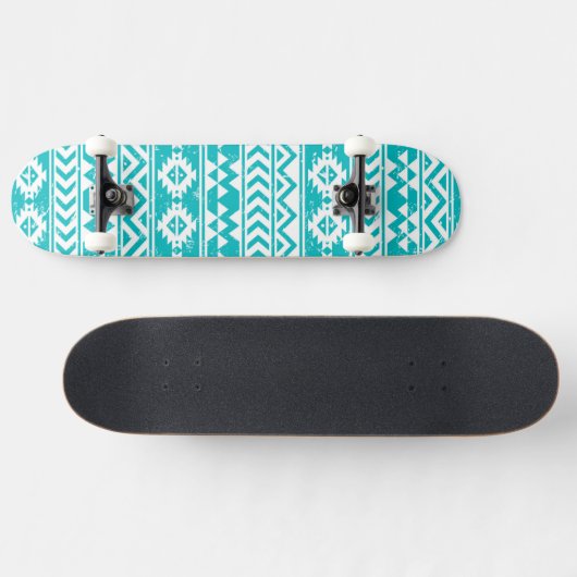 Blauwgroen tribaal patroon Grunge Aztec Persoonlijk Skateboard (Horizontaal)