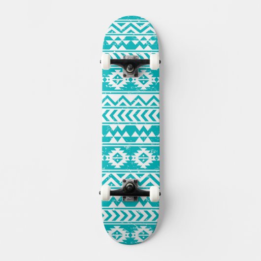 Blauwgroen tribaal patroon Grunge Aztec Persoonlijk Skateboard (Voorkant)