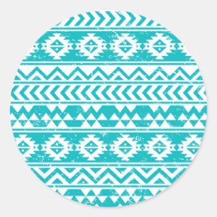 Blauwgroen tribaal patroon Grunge Aztec Ronde Sticker