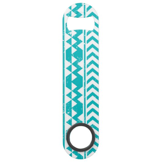 Blauwgroen tribaal patroon Grunge Aztec Speed Flessenopener (Voorkant)