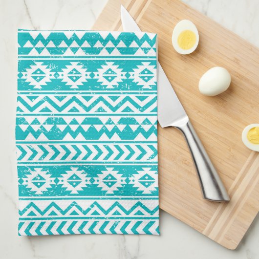 Blauwgroen tribaal patroon Grunge Aztec Theedoek (Quarter Fold)