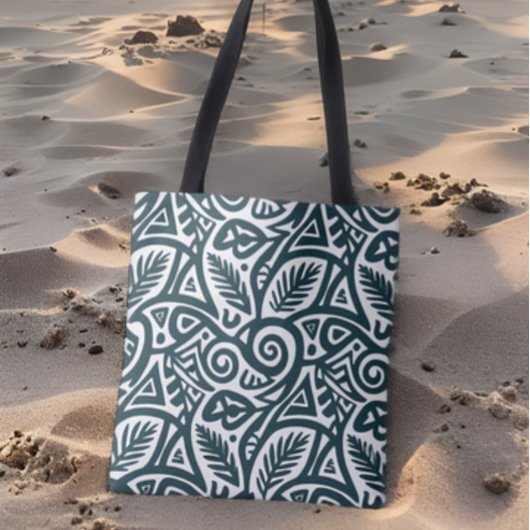 Blauwgroen tribal geïnspireerd Abstract patroon Tote Bag