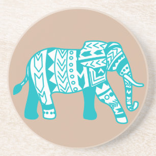 Blauwgroen tribale bohemiene olifant zandsteen onderzetter