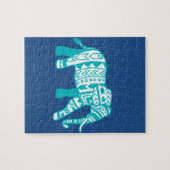 Blauwgroen tribale olifant legpuzzel (Horizontaal)