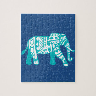 Blauwgroen tribale olifant legpuzzel