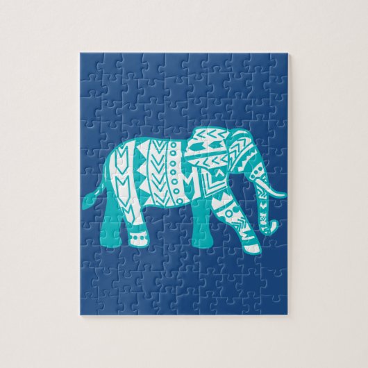 Blauwgroen tribale olifant legpuzzel (Verticaal)