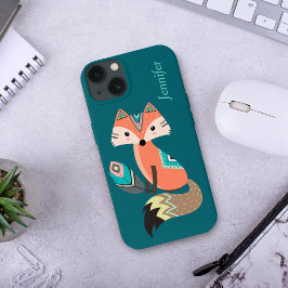 Blauwgroen tribale vos met doezelaar iPhone 13 hoesje