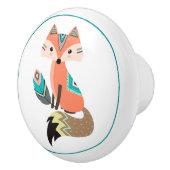 Blauwgroen tribale vos met doezelaar keramische knop (Rechts)