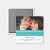 Blauwgroen Triple Stripe Foto Save the Date Magnet (Voorkant / Achterkant)