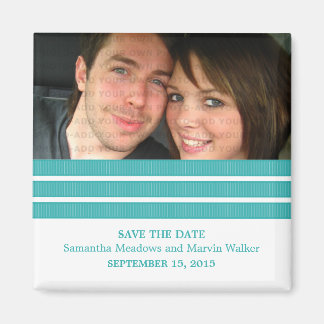 Blauwgroen Triple Stripe Foto Save the Date Magnet