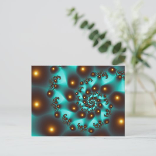 Blauwgroen Trippy Abstract Fine Art Fractal Briefkaart (Staand voorkant)