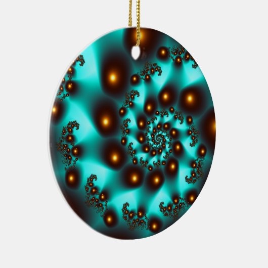 Blauwgroen Trippy Abstract Fine Art Fractal Keramisch Ornament (Rechts)