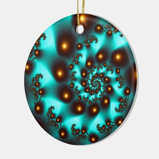 Blauwgroen Trippy Abstract Fine Art Fractal Keramisch Ornament (Links)
