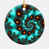 Blauwgroen Trippy Abstract Fine Art Fractal Keramisch Ornament (Achterkant)